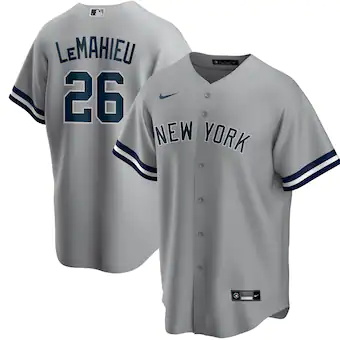 mens nike dj lemahieu gray new york yankees road replica pl